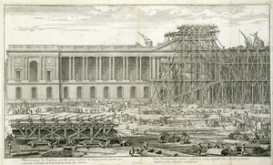 Bygning af hovedindgangen til Louvre, Paris